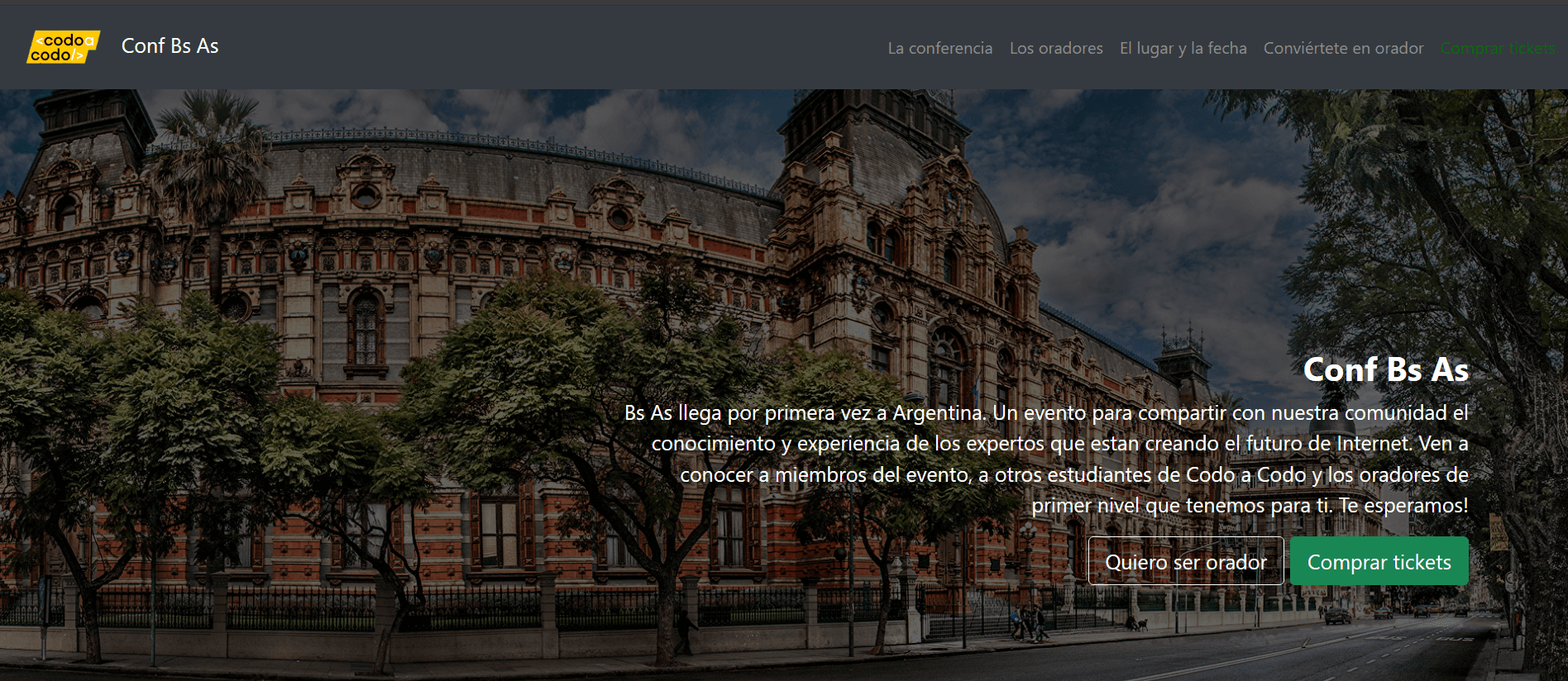 Event Landing Page screenshot