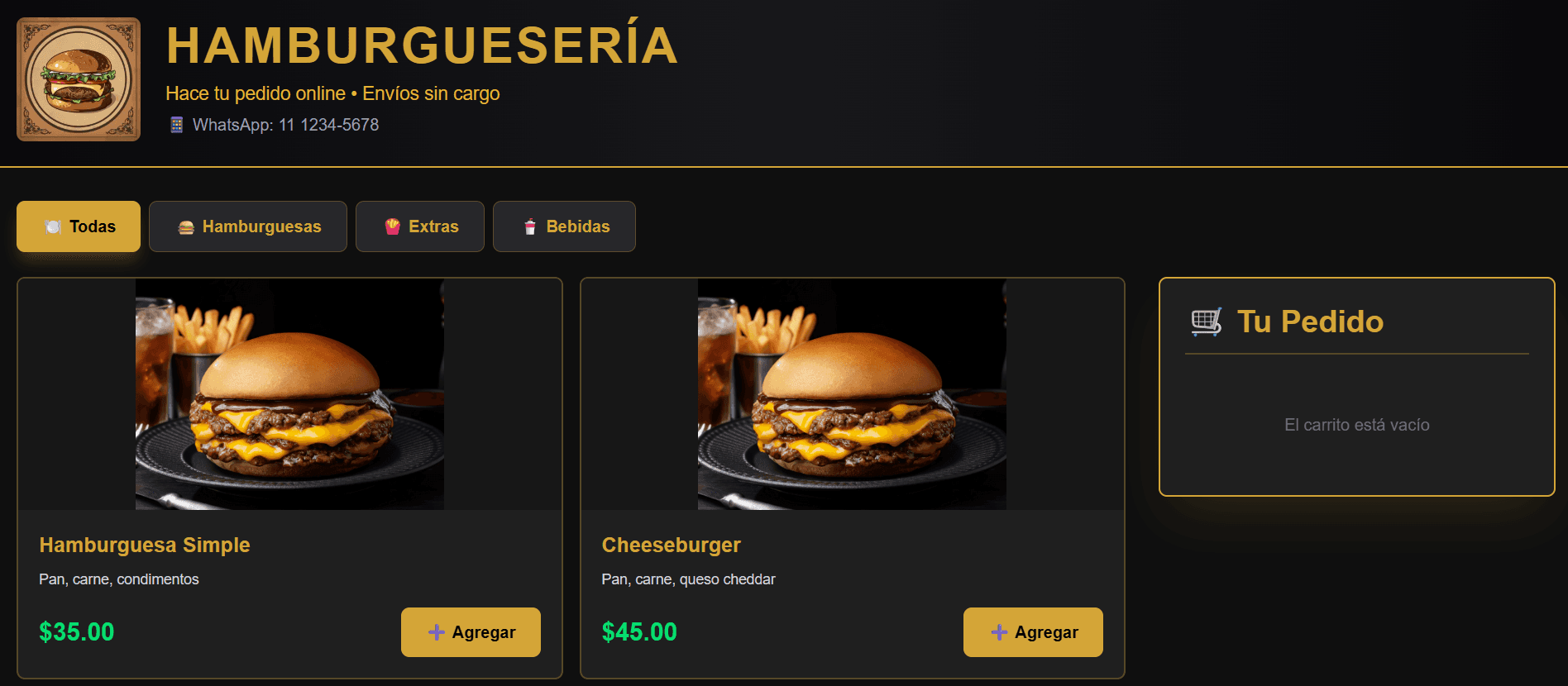 Burger Shop Page screenshot